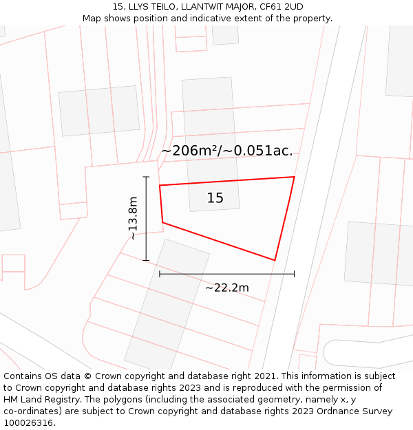 15, LLYS TEILO, LLANTWIT MAJOR, CF61 2UD: Plot and title map