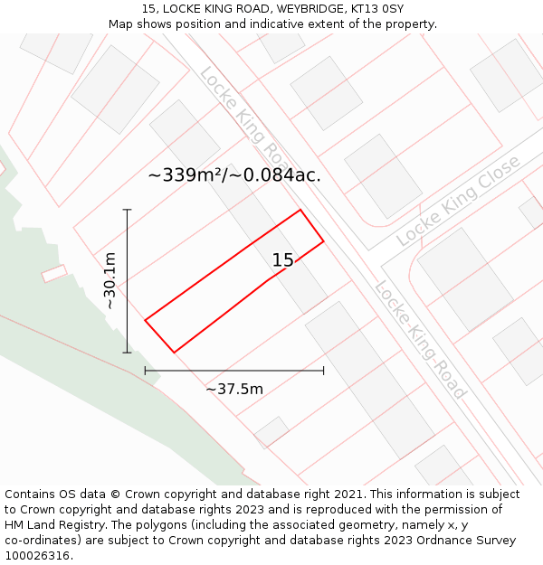 15, LOCKE KING ROAD, WEYBRIDGE, KT13 0SY: Plot and title map