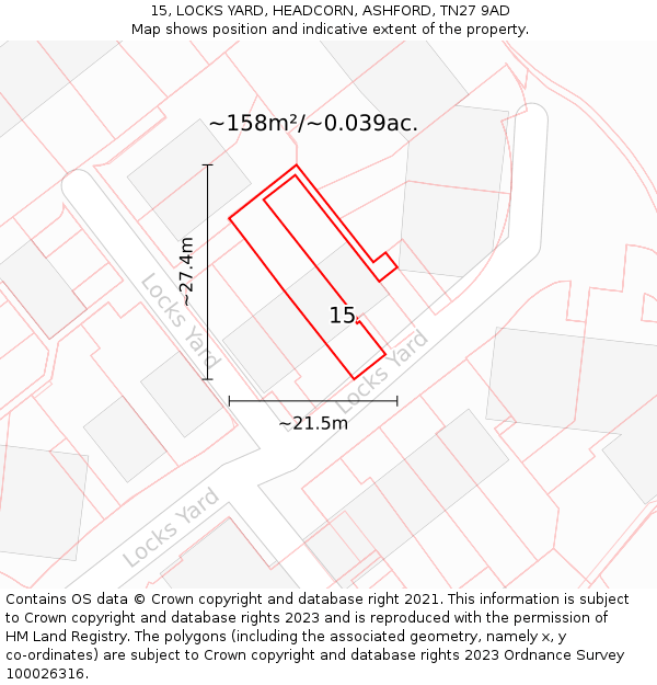 15, LOCKS YARD, HEADCORN, ASHFORD, TN27 9AD: Plot and title map