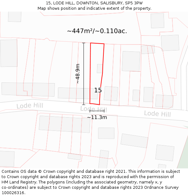 15, LODE HILL, DOWNTON, SALISBURY, SP5 3PW: Plot and title map