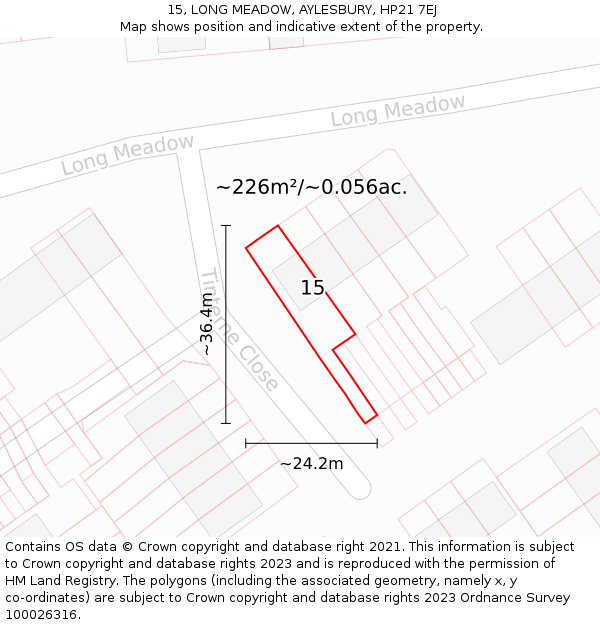 15, LONG MEADOW, AYLESBURY, HP21 7EJ: Plot and title map