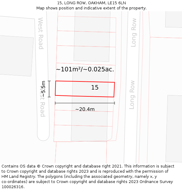 15, LONG ROW, OAKHAM, LE15 6LN: Plot and title map