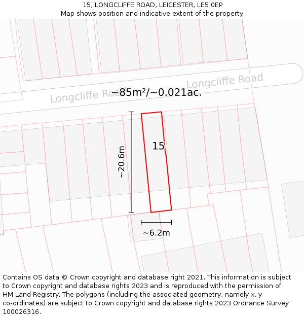 15, LONGCLIFFE ROAD, LEICESTER, LE5 0EP: Plot and title map