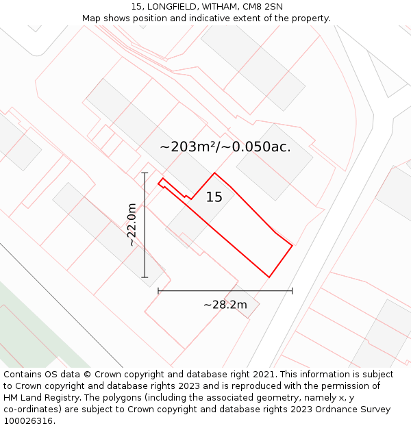 15, LONGFIELD, WITHAM, CM8 2SN: Plot and title map