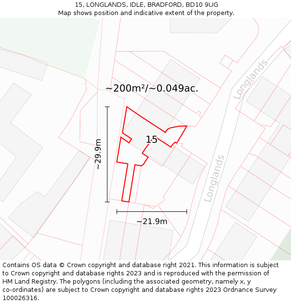 15, LONGLANDS, IDLE, BRADFORD, BD10 9UG: Plot and title map