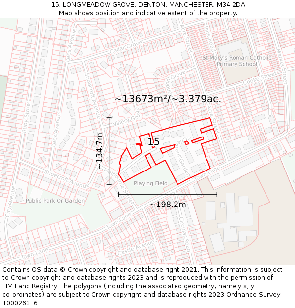 15, LONGMEADOW GROVE, DENTON, MANCHESTER, M34 2DA: Plot and title map