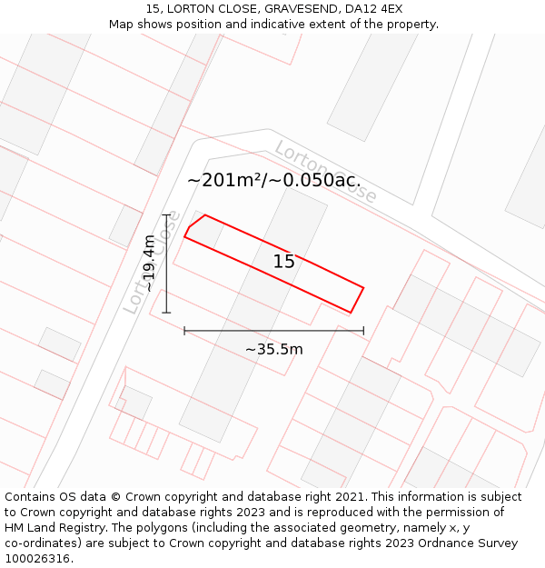 15, LORTON CLOSE, GRAVESEND, DA12 4EX: Plot and title map