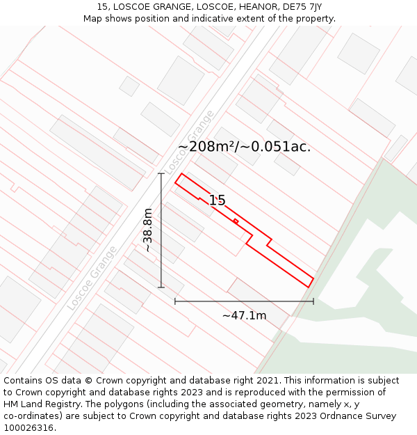 15, LOSCOE GRANGE, LOSCOE, HEANOR, DE75 7JY: Plot and title map