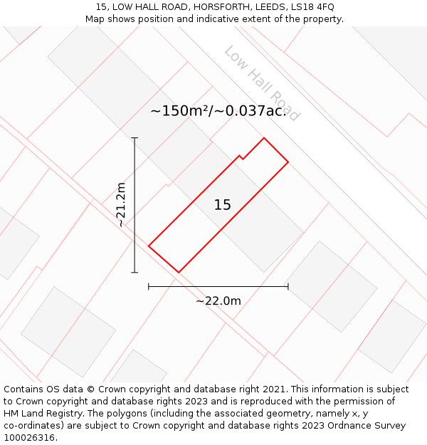 15, LOW HALL ROAD, HORSFORTH, LEEDS, LS18 4FQ: Plot and title map