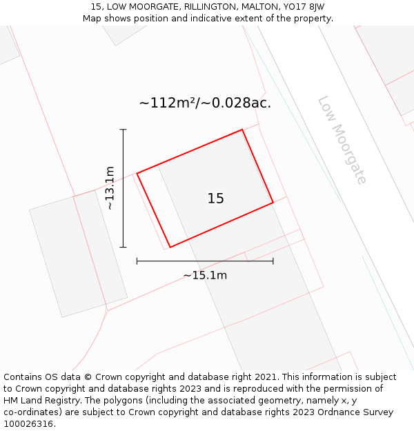 15, LOW MOORGATE, RILLINGTON, MALTON, YO17 8JW: Plot and title map