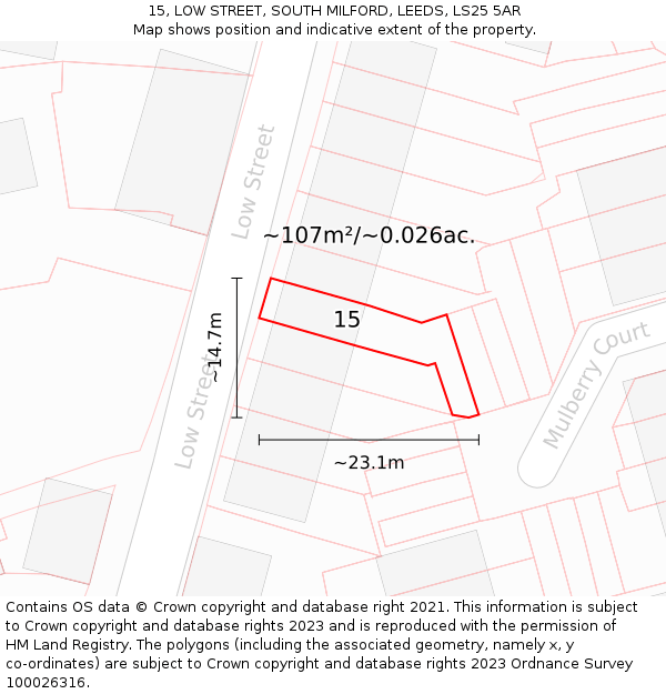 15, LOW STREET, SOUTH MILFORD, LEEDS, LS25 5AR: Plot and title map