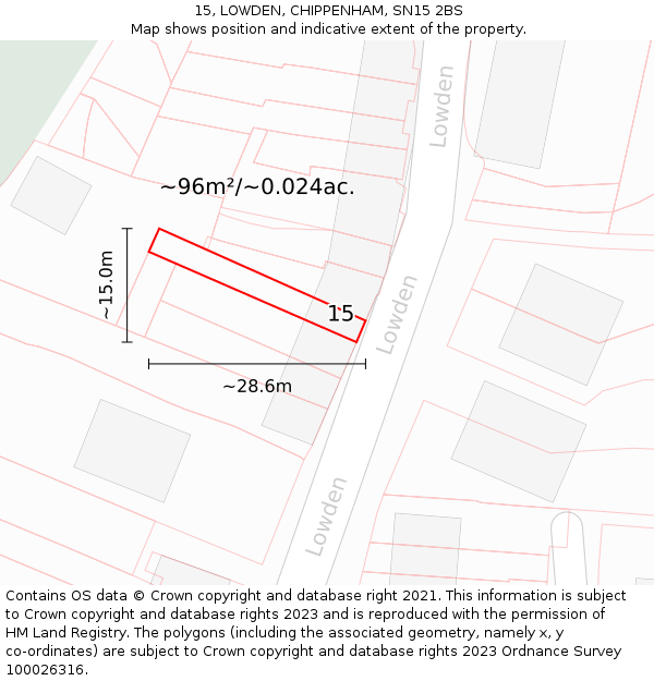 15, LOWDEN, CHIPPENHAM, SN15 2BS: Plot and title map