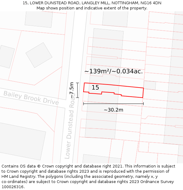 15, LOWER DUNSTEAD ROAD, LANGLEY MILL, NOTTINGHAM, NG16 4DN: Plot and title map
