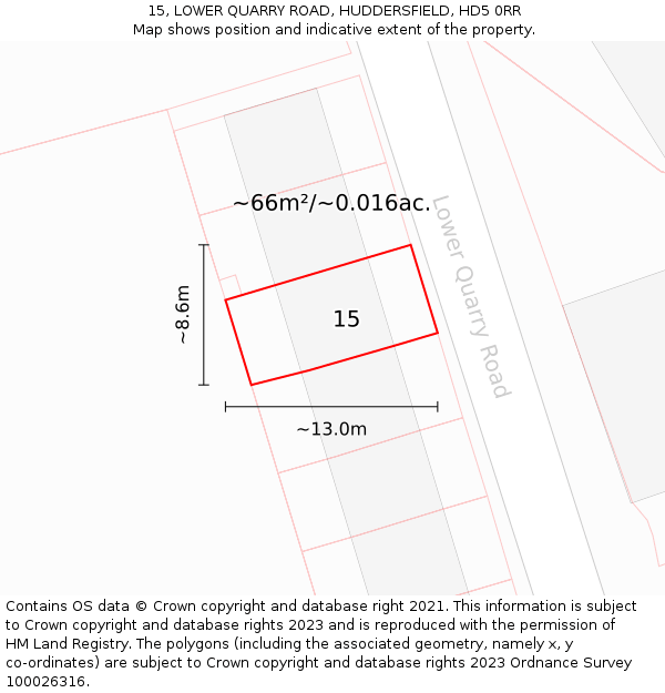 15, LOWER QUARRY ROAD, HUDDERSFIELD, HD5 0RR: Plot and title map