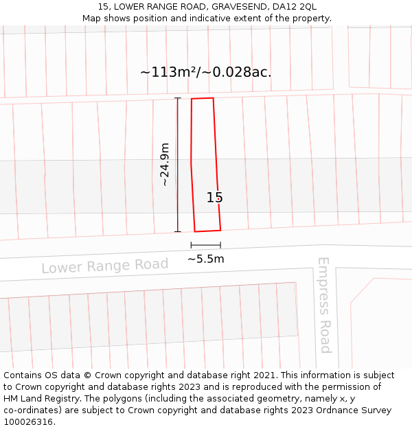 15, LOWER RANGE ROAD, GRAVESEND, DA12 2QL: Plot and title map