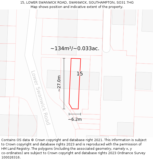 15, LOWER SWANWICK ROAD, SWANWICK, SOUTHAMPTON, SO31 7HG: Plot and title map