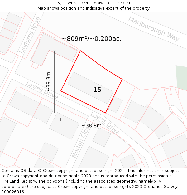 15, LOWES DRIVE, TAMWORTH, B77 2TT: Plot and title map