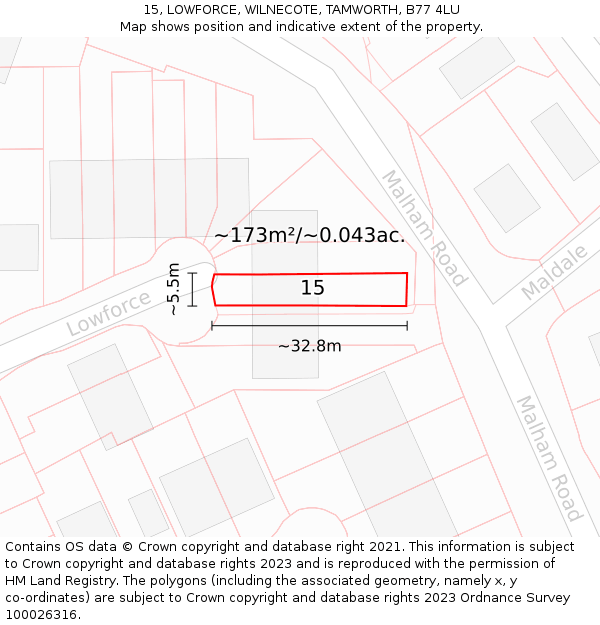 15, LOWFORCE, WILNECOTE, TAMWORTH, B77 4LU: Plot and title map
