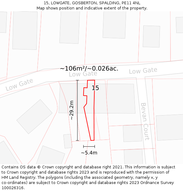15, LOWGATE, GOSBERTON, SPALDING, PE11 4NL: Plot and title map