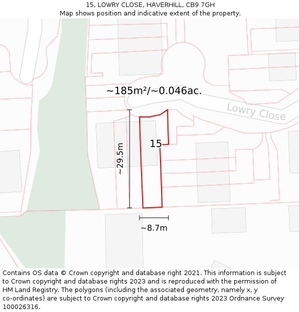 15, LOWRY CLOSE, HAVERHILL, CB9 7GH: Plot and title map