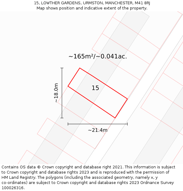 15, LOWTHER GARDENS, URMSTON, MANCHESTER, M41 8RJ: Plot and title map
