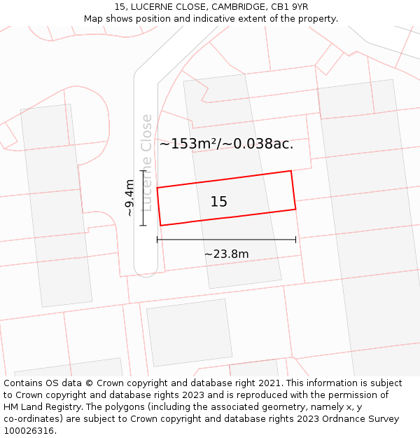 15, LUCERNE CLOSE, CAMBRIDGE, CB1 9YR: Plot and title map