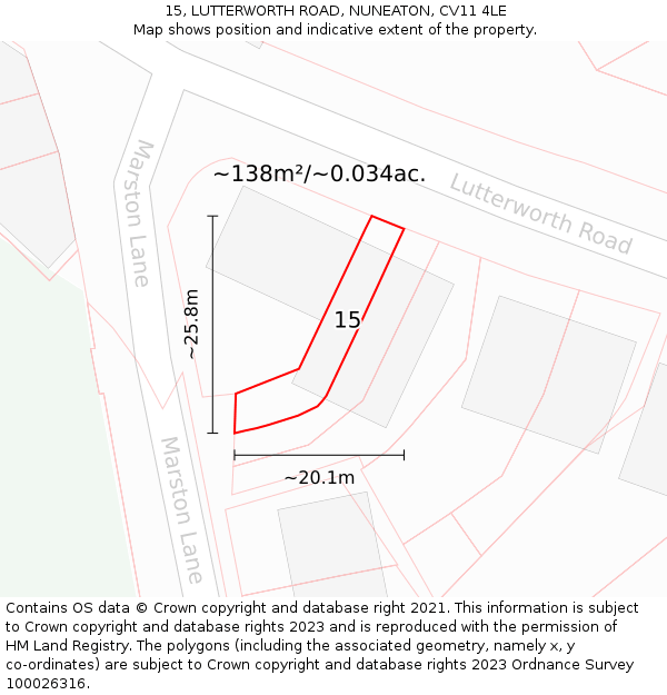 15, LUTTERWORTH ROAD, NUNEATON, CV11 4LE: Plot and title map