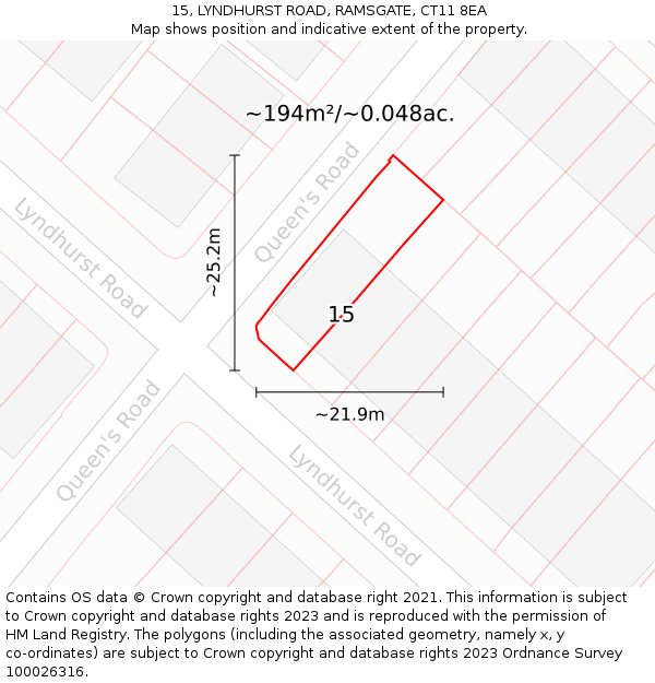 15, LYNDHURST ROAD, RAMSGATE, CT11 8EA: Plot and title map