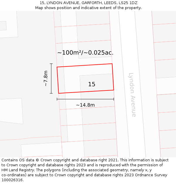 15, LYNDON AVENUE, GARFORTH, LEEDS, LS25 1DZ: Plot and title map