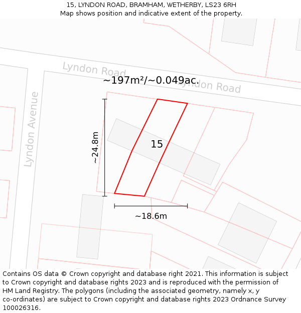 15, LYNDON ROAD, BRAMHAM, WETHERBY, LS23 6RH: Plot and title map