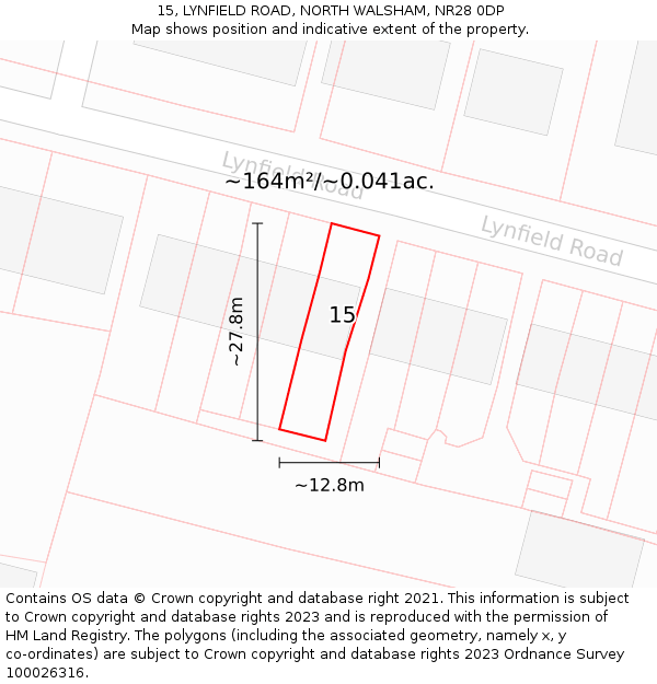 15, LYNFIELD ROAD, NORTH WALSHAM, NR28 0DP: Plot and title map