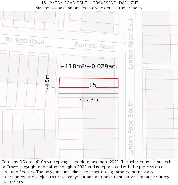 15, LYNTON ROAD SOUTH, GRAVESEND, DA11 7NF: Plot and title map