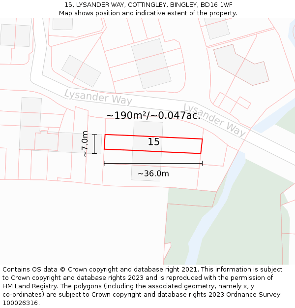 15, LYSANDER WAY, COTTINGLEY, BINGLEY, BD16 1WF: Plot and title map