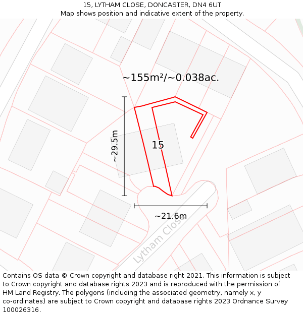 15, LYTHAM CLOSE, DONCASTER, DN4 6UT: Plot and title map