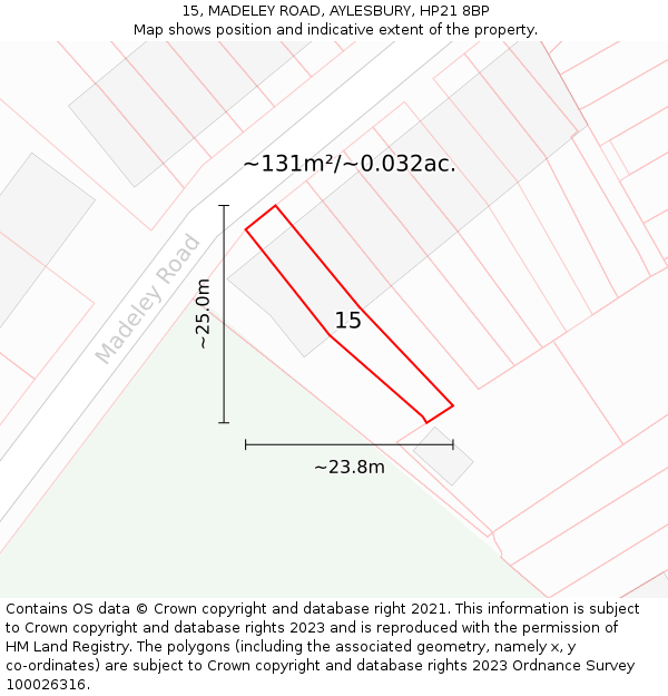 15, MADELEY ROAD, AYLESBURY, HP21 8BP: Plot and title map