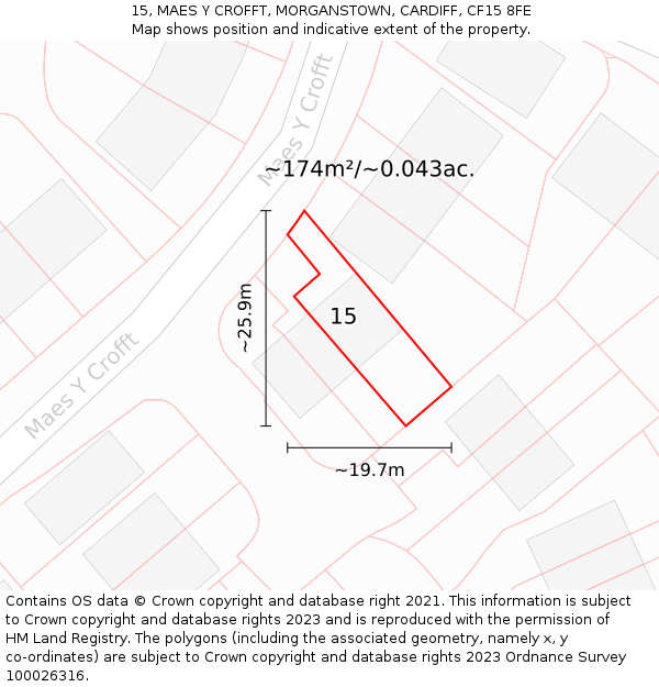 15, MAES Y CROFFT, MORGANSTOWN, CARDIFF, CF15 8FE: Plot and title map
