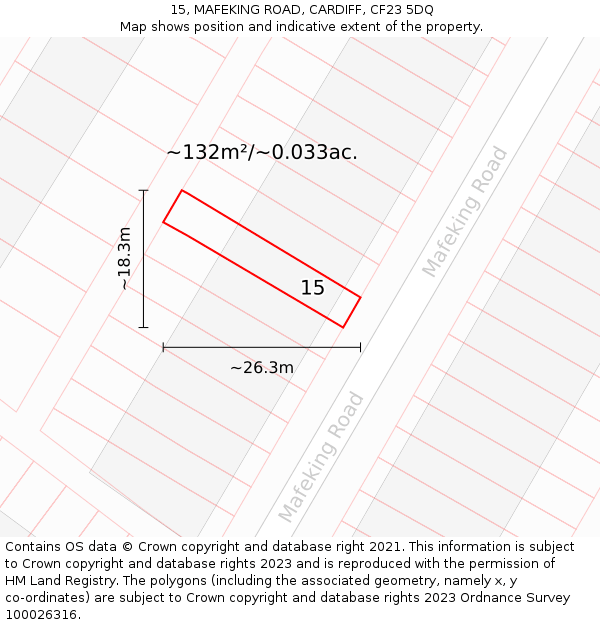 15, MAFEKING ROAD, CARDIFF, CF23 5DQ: Plot and title map