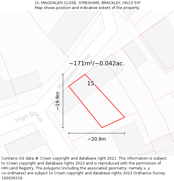 15, MAGDALEN CLOSE, SYRESHAM, BRACKLEY, NN13 5YF: Plot and title map