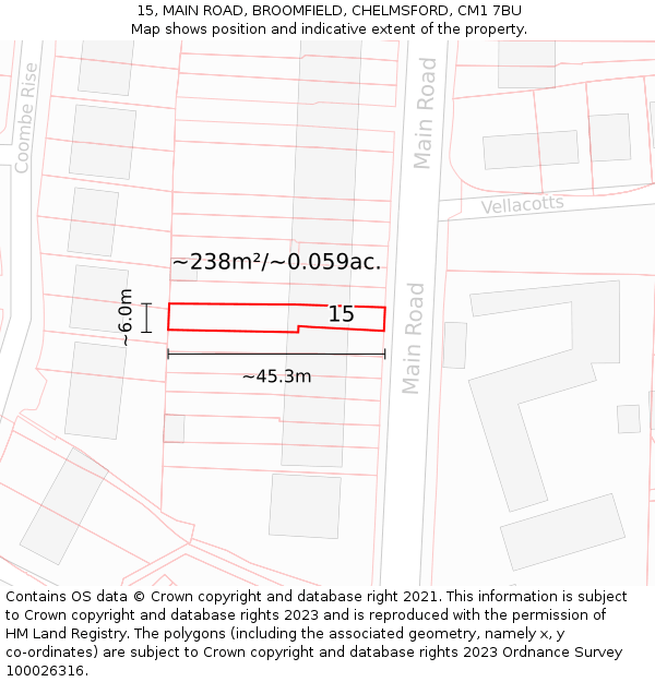15, MAIN ROAD, BROOMFIELD, CHELMSFORD, CM1 7BU: Plot and title map