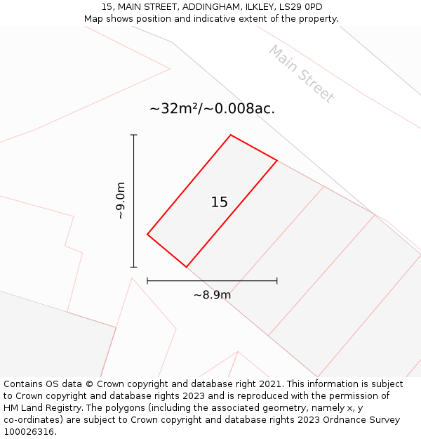 15, MAIN STREET, ADDINGHAM, ILKLEY, LS29 0PD: Plot and title map