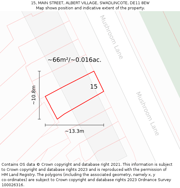 15, MAIN STREET, ALBERT VILLAGE, SWADLINCOTE, DE11 8EW: Plot and title map