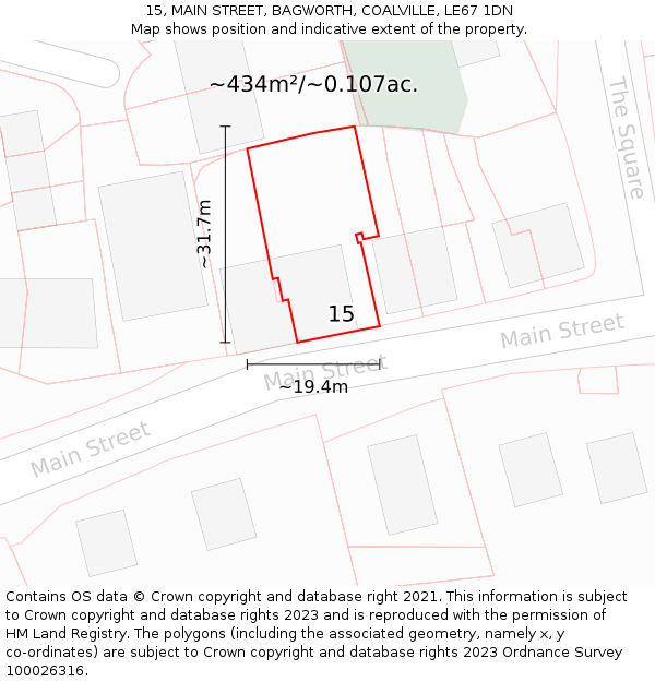 15, MAIN STREET, BAGWORTH, COALVILLE, LE67 1DN: Plot and title map