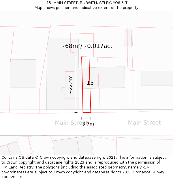 15, MAIN STREET, BUBWITH, SELBY, YO8 6LT: Plot and title map