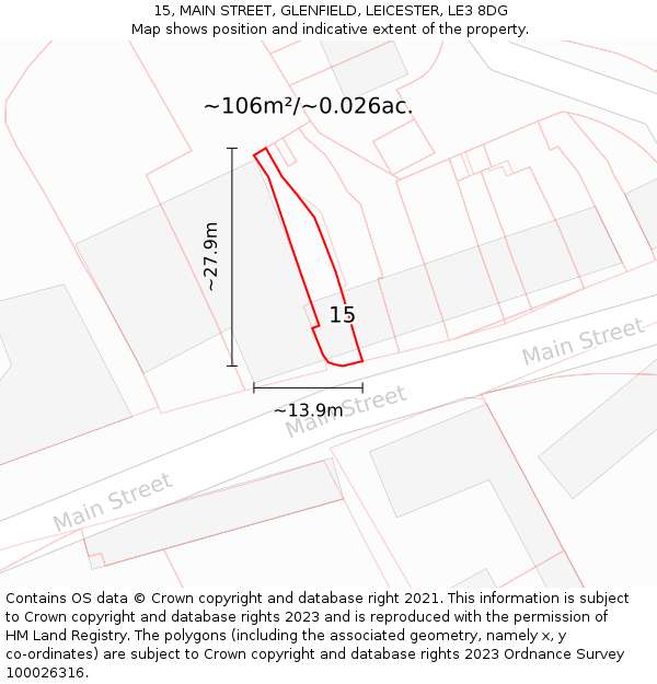 15, MAIN STREET, GLENFIELD, LEICESTER, LE3 8DG: Plot and title map