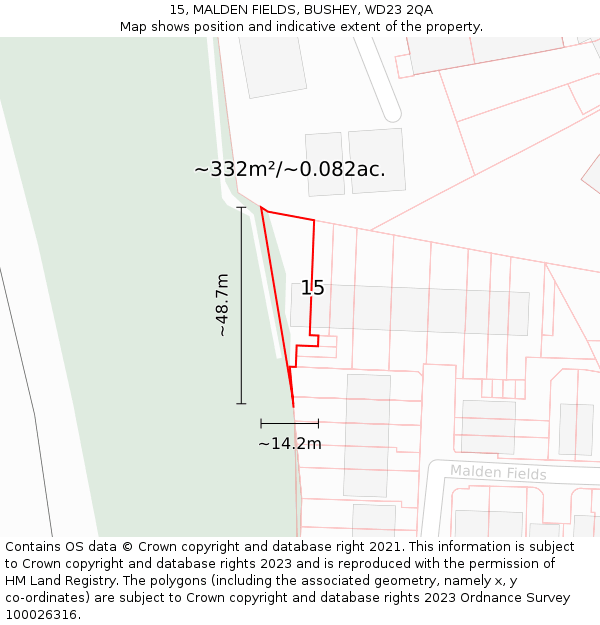 15, MALDEN FIELDS, BUSHEY, WD23 2QA: Plot and title map