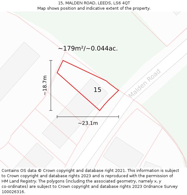 15, MALDEN ROAD, LEEDS, LS6 4QT: Plot and title map