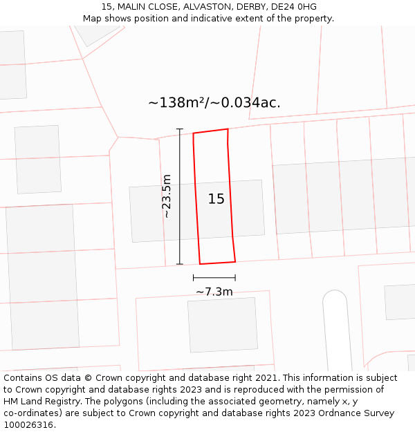 15, MALIN CLOSE, ALVASTON, DERBY, DE24 0HG: Plot and title map