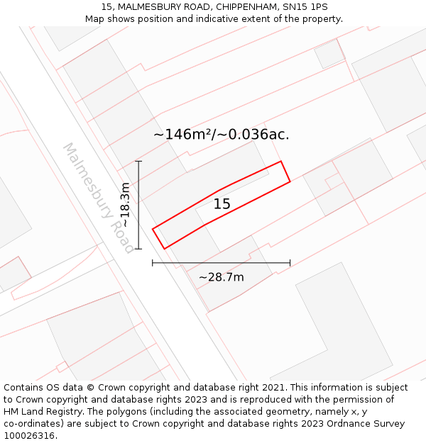 15, MALMESBURY ROAD, CHIPPENHAM, SN15 1PS: Plot and title map