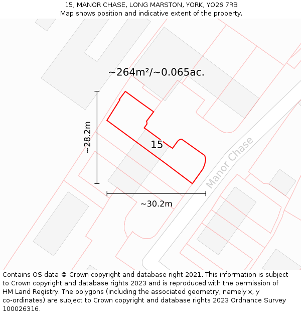 15, MANOR CHASE, LONG MARSTON, YORK, YO26 7RB: Plot and title map