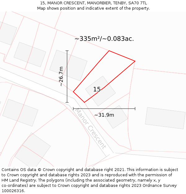 15, MANOR CRESCENT, MANORBIER, TENBY, SA70 7TL: Plot and title map